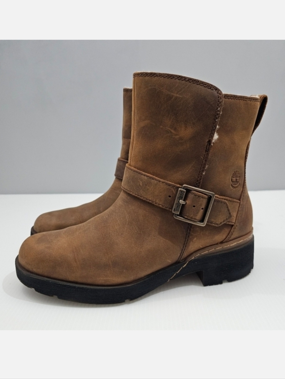 Timberland Graceyn Moto Boot Womens 5.5 Rust Brown Leather Waterproof Biker Fall